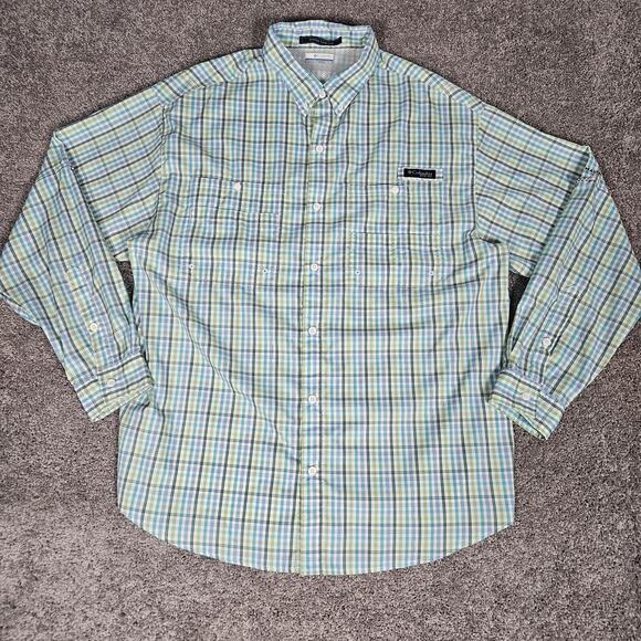 Columbia Super Tamiami PFG Shirt Mens XL Green Plaid Button Up Gorpcore Hiking - Picture 1 of 15